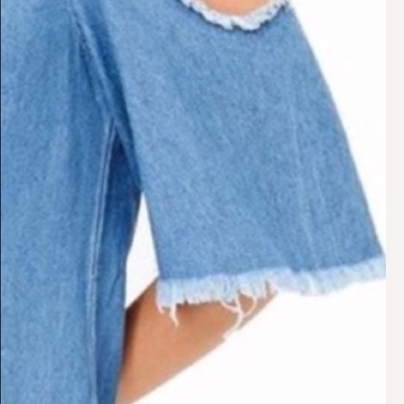 BLUE DENIUM COLD SHOULDER FRAYED EDGING DRESS - Picture 6 of 8
